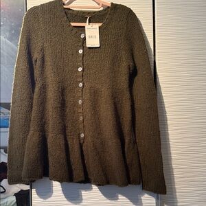 Free People Olive Green Cardigan Sweater